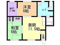 筒井ハイツ北斗3 2SLDKの間取図画像