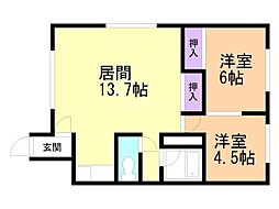 エス・ワンハイツ 2LDKの間取図画像