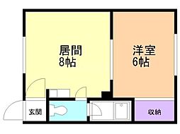 旭大ハウス第7 1DKの間取図画像