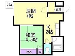 アドヴァンスト3条 1DKの間取図画像