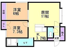 ハピネスハイツA 2LDKの間取図画像