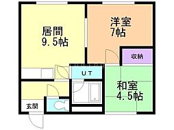 イエローハウス 2DKの間取図画像