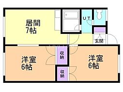 大雪スカイコーポ 2DKの間取図画像
