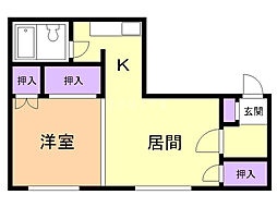大城ハイツ3.3 1DKの間取図画像