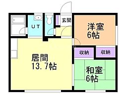 浅田第2レジデンス 2LDKの間取図画像