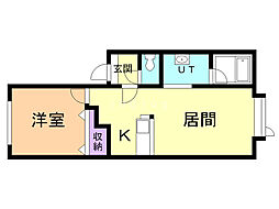 リバティー大町 1LDKの間取図画像