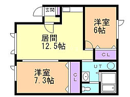 ハピネスリヴ21B 2LDKの間取図画像
