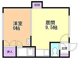 コシ第2コーポラス 1DKの間取図画像