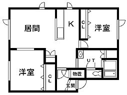 インターサイド晴 2LDKの間取図画像