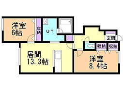 なよろマンション2 2LDKの間取図画像
