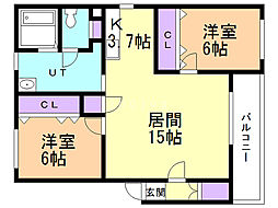 グランデ17 2LDKの間取図画像