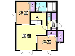 ノヴェル花咲C 2LDKの間取図画像