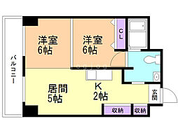 シャンノール平和通アサヒカワ・フード・テラス 2LDKの間取図画像
