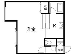 ルート医大前D 1Kの間取図画像