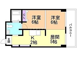 シャンノール平和通アサヒカワ・フード・テラス 2DKの間取図画像