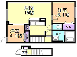 サンライズ彩 2LDKの間取図画像