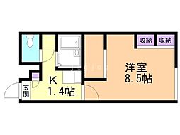 レオパレスドリームハイツ2 1Kの間取図画像