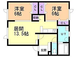 カサベルテ2 2LDKの間取図画像