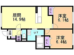 ユピテル 2LDKの間取図画像