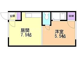 アボード2・1 1DKの間取図画像
