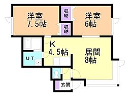 レイグランド7 2LDKの間取図画像