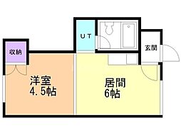 チュリス神楽岡C 1DKの間取図画像