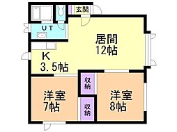 3条ハイツ 2LDKの間取図画像