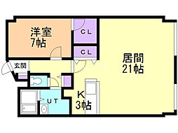 オークヒルズ2・6 1LDKの間取図画像
