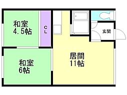 コーポ・東 2LDKの間取図画像