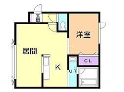 ブルーソールB 1LDKの間取図画像