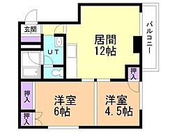 神田ハイツ 2LDKの間取図画像