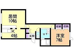 ノース・ビーS.E 1LDKの間取図画像