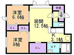 アサヒマチさくらんぼ 2LDKの間取図画像