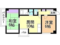 レジデンスサン 2LDKの間取図画像