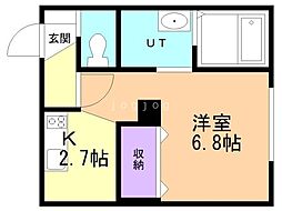 富良野市若松町アパート 1Kの間取図画像