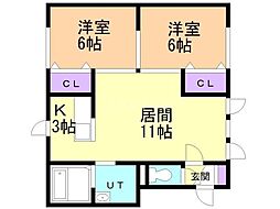 ポラリス緑町 2LDKの間取図画像