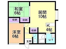 コーポひまわりB 2LDKの間取図画像