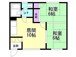 グリーンハイツ藤・B 2LDKの間取図画像