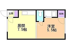 アボード2・1 1DKの間取図画像