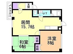 ハイツガーベラB館 2LDKの間取図画像