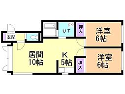 フローラル二番館 2LDKの間取図画像