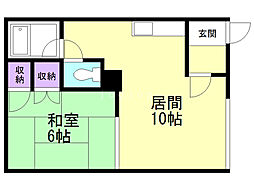 南5条シャトレB 1LDKの間取図画像