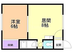 旭大ハウス第7 1DKの間取図画像