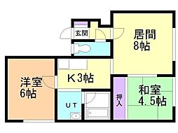 ほくしんコーポ 2LDKの間取図画像