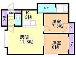 ハピネスハイツA 2LDKの間取図画像