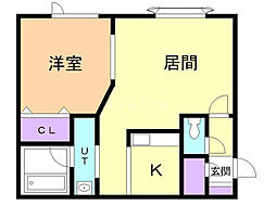 フェリシダB 1LDKの間取図画像