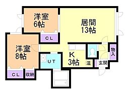 ブルーム 2LDKの間取図画像