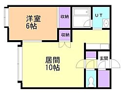 チャンプB 1LDKの間取図画像
