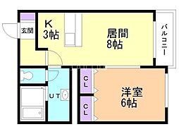 シャンノール医大前 1LDKの間取図画像