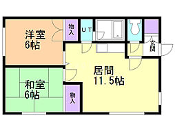 豊岡一三ハイツ 2LDKの間取図画像